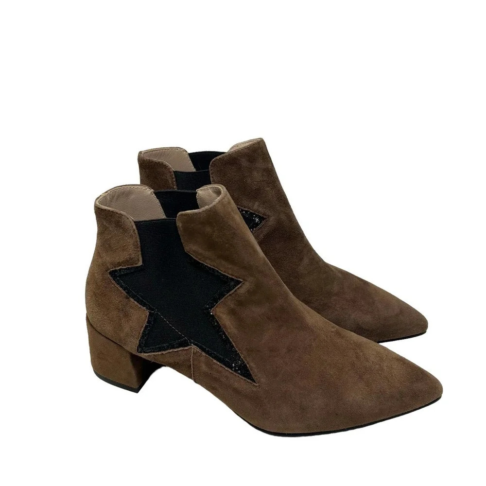 LODI‎ Brown Suede Star Heeled Chelsea Boots Size 36 US 6-6.5